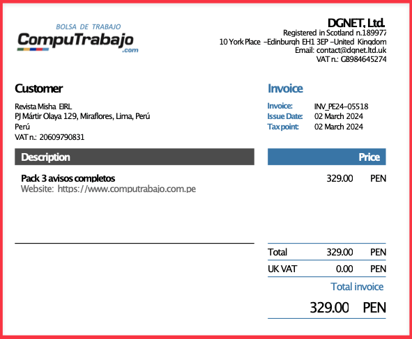 Asiento Contable Invoice De Computrabajo MISHA