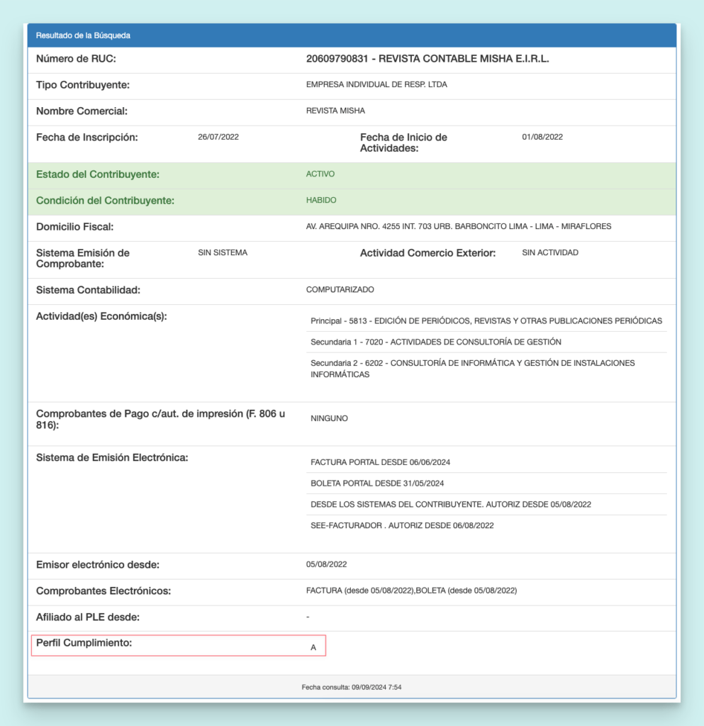 Consulta Perfil de Cumplimiento