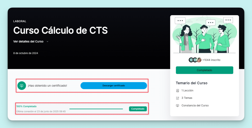 curso completado descargar certificado